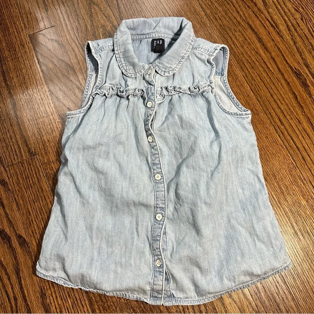 Gap Girls Sleeveless Ruffle Denim Collar Shirt Button Front Size‎ Large